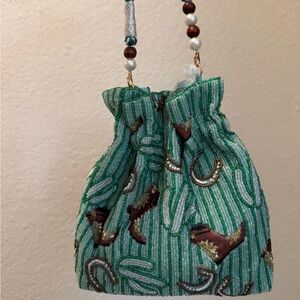 Viral Western Horse Shoe Cactus Cowboy Boot Beaded Bag